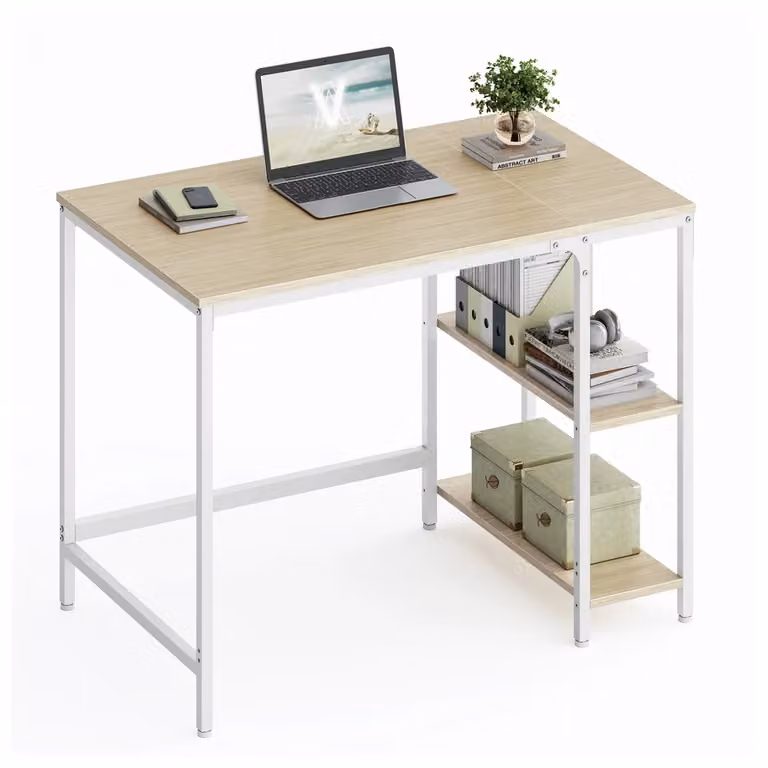 Scrivania da Computer, Beige Naturale + Bianco Perla / 50P x 100l cm