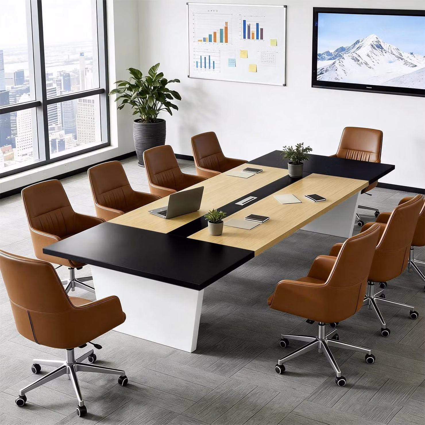 Tavolo da conferenza, dimensioni 320x120x74 cm, colore nero e bianco, piano del tavolo spesso 2,5 cm