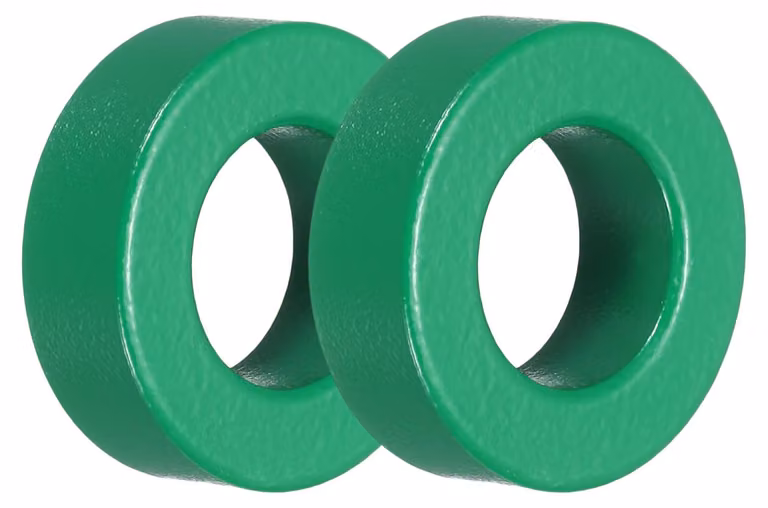 Nucleo toroidale in ferrite, diametro interno 26 mm, composto da manganese e zinco, colore verde, confezione da 2 pezzi.