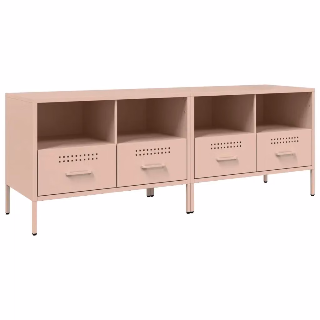 Set di 2 mobili TV vidaXL in stile industriale in metallo rosa L: 68 cm, P: 39 cm, H: 50,5 cm – 2