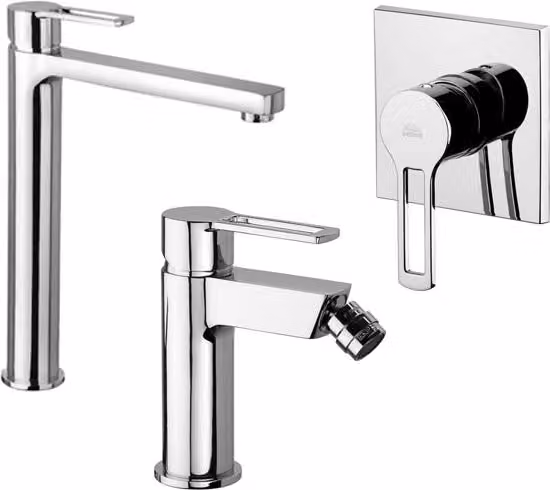 Paffoni set miscelatori lavabo alto, bidet senza scarico e incasso doccia 1 via cromato mod. Ringo