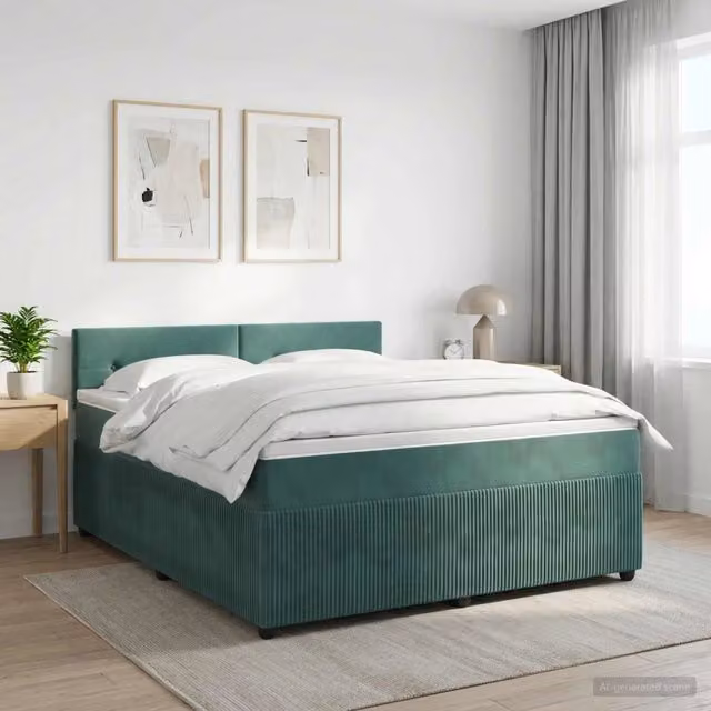 Letto box spring con materasso ibrido vidaXL in velluto verde scuro L/P: 160 x 200 cm – 1