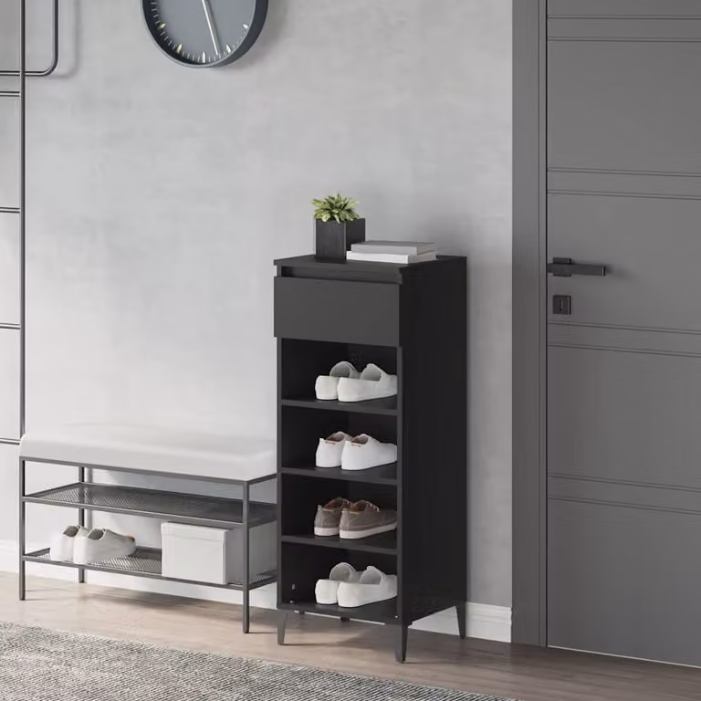 Scarpiera nera vidaXL in stile industriale con ante e ripiani, L 40 cm x P 36 cm x H 105 cm