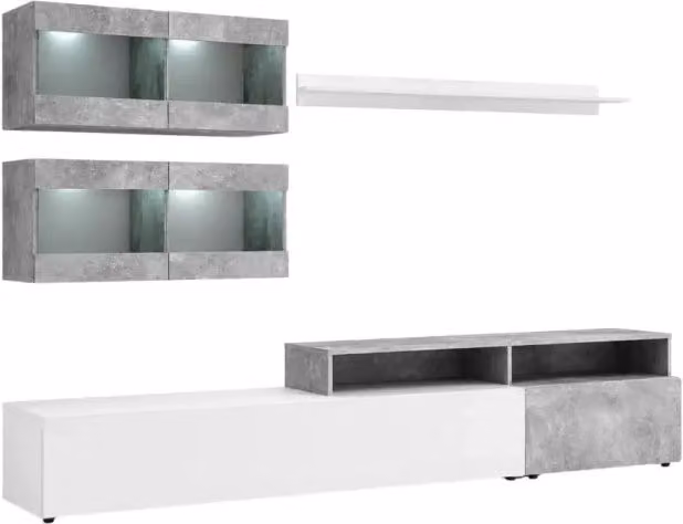 Composizione murale SLITE di MEUBLORAMA mobile TV sospeso moderno bianco e grigio con illuminazione LED integrata – 1