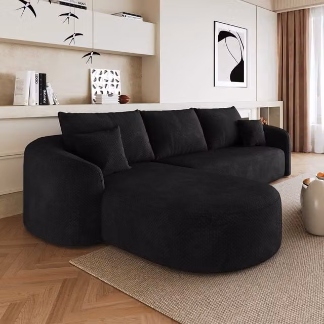 Divano angolare modulare 266.0x168.0x85.0 cm senza montaggio in tessuto nero