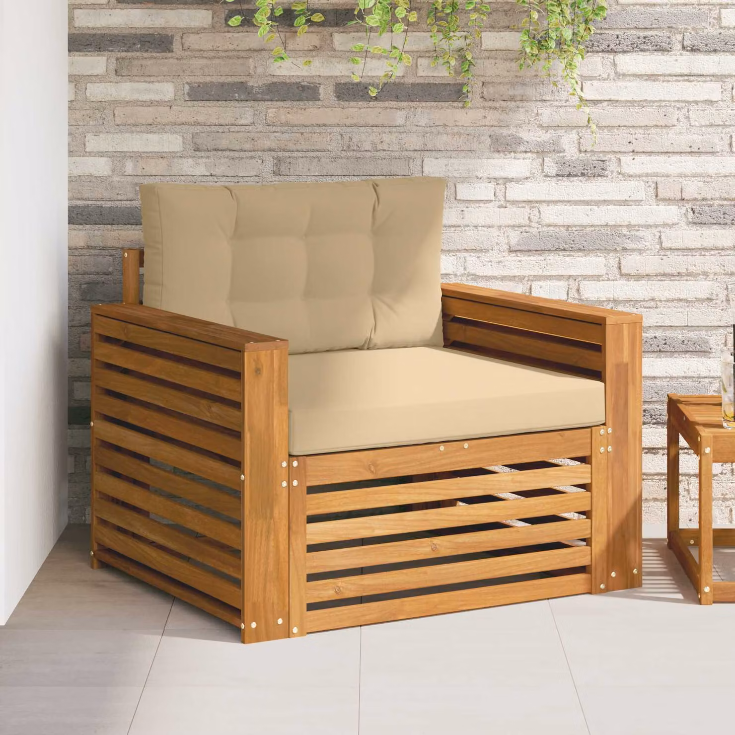 Divano da esterno moderno vidaXL in legno di acacia massello con cuscini beige e marrone
