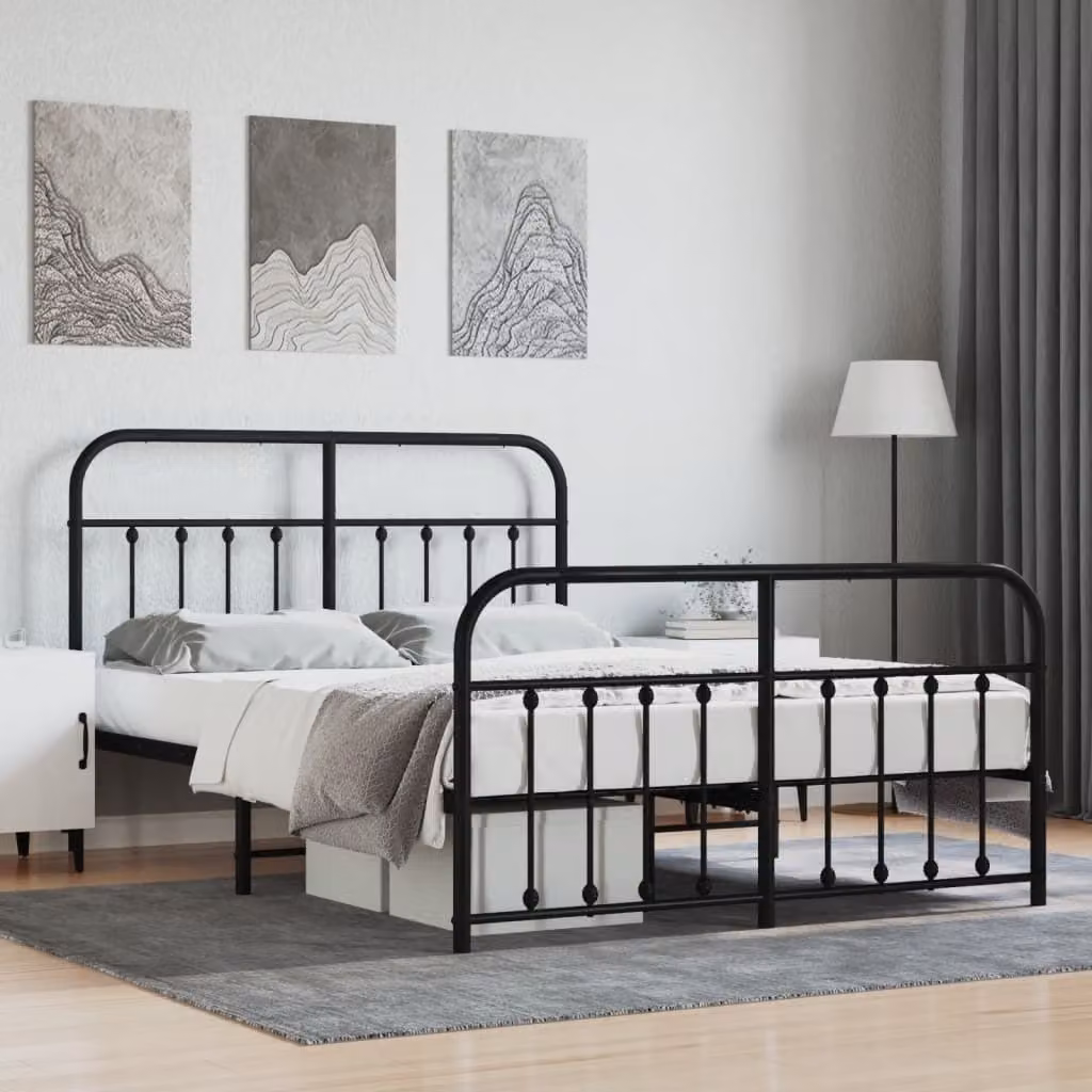 The Living Store Struttura letto con testiera e pediera in metallo nero 135x190 cm