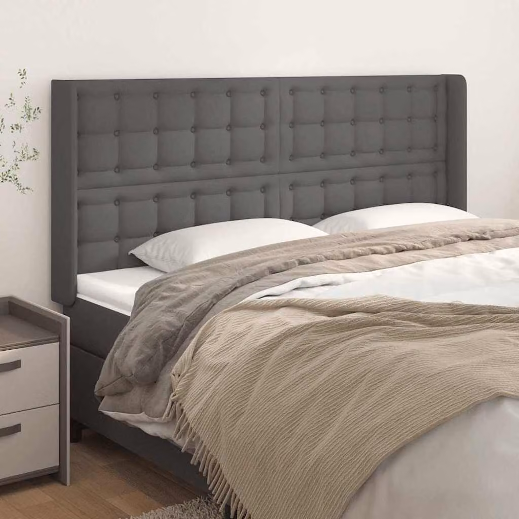 Testiera ad orecchio vidaXL in similpelle grigia con struttura in legno, L: 163 cm, P: 16 cm, H: 118/128 cm