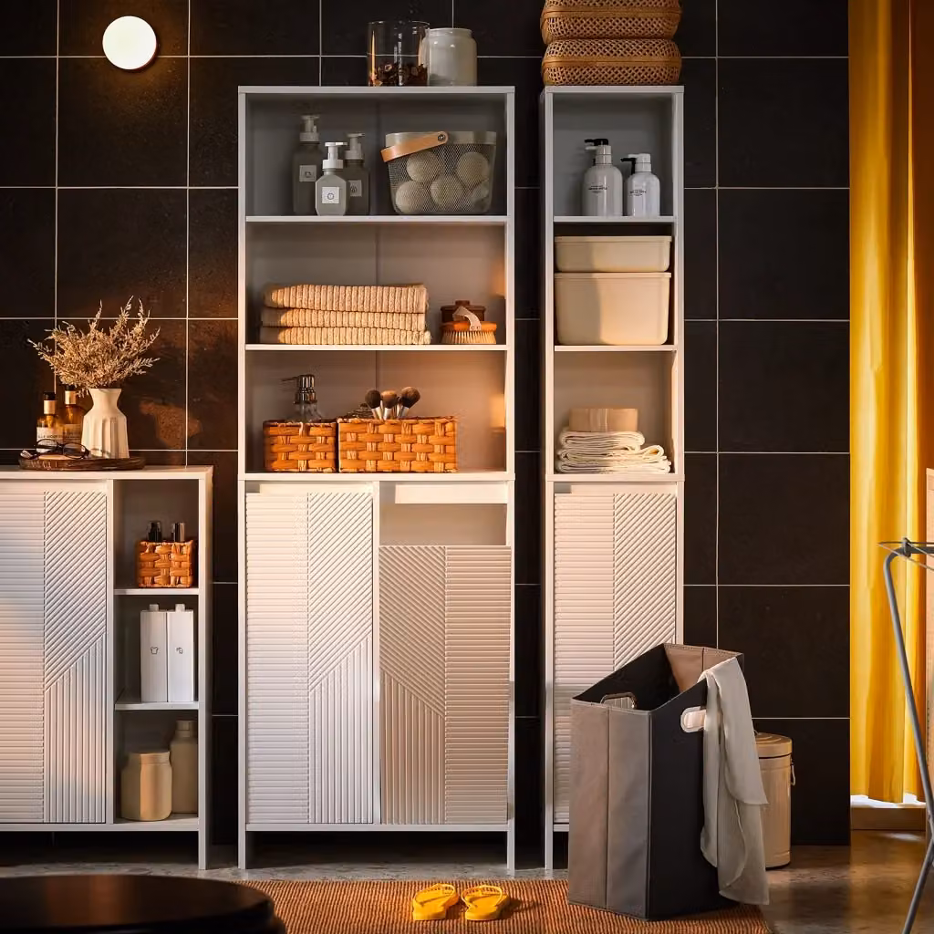 Mobiletto Alto da Bagno SOBUY Bianco con Ripiani Interni e Ante, L: 60 cm, P: 30 cm, H: 170 cm – 2