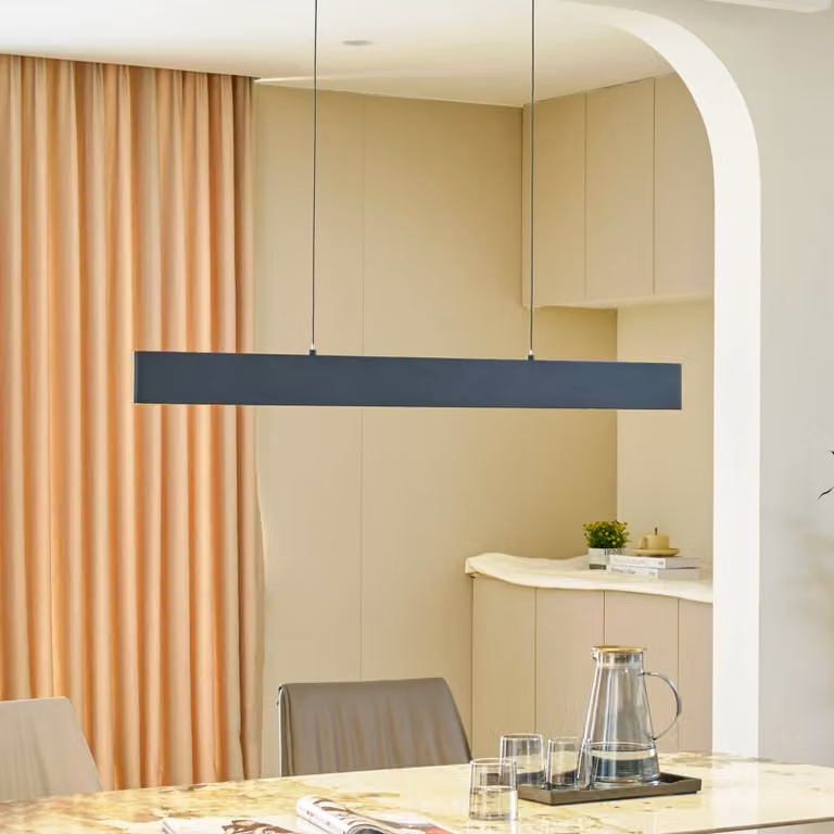 Lampada LED a sospensione Philine, lunghezza 101 cm in ferro nero Philine Lucande, dimmerabile, Nero, Soggiorno / Sala da pranzo, Moderno