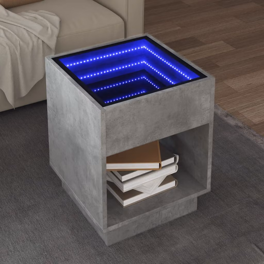 Tavolino da salotto vidaXL con LED Infinity in grigio cemento L/P/H: 40 x 40 x 50 cm