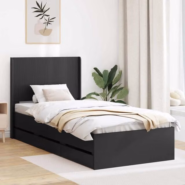 Struttura del letto con stoccaggio e testata Nero 90 x 200 cm 3413978