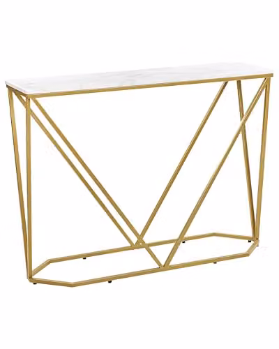 Tavolo consolle rettangolare in MDF e metallo effetto marmo bianco e oro
