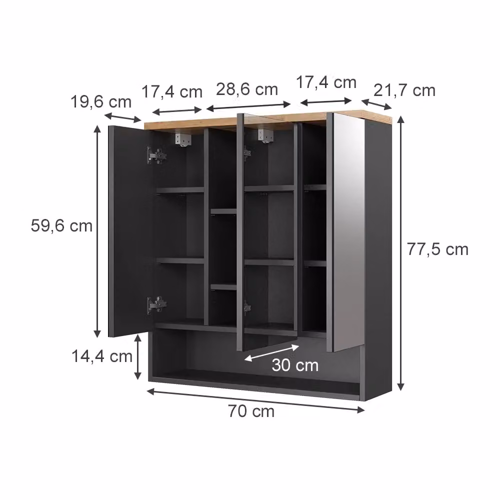 Specchio contenitore bagno Eden Vicco Antracite L: 70 cm, H: 77.5 cm – 2