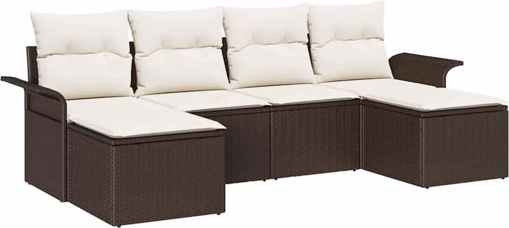 Set Divano da Giardino 6 pcs Marrone polyrattan