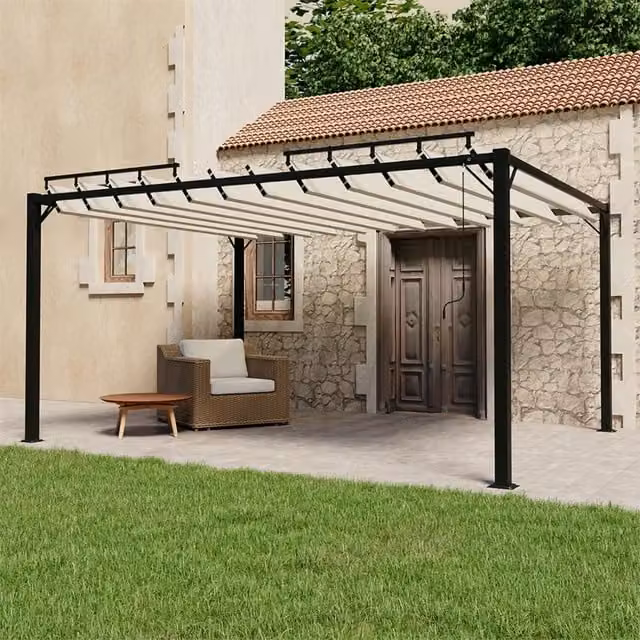 Gazebo con Tetto a Lamelle 3x4 m in Tessuto Crema e Alluminio 313927
