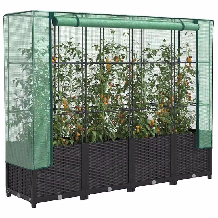 vidaXL Letto rialzato con copertura per serra effetto rattan nero e verde L/P/H: 160 x 40 x 138 cm