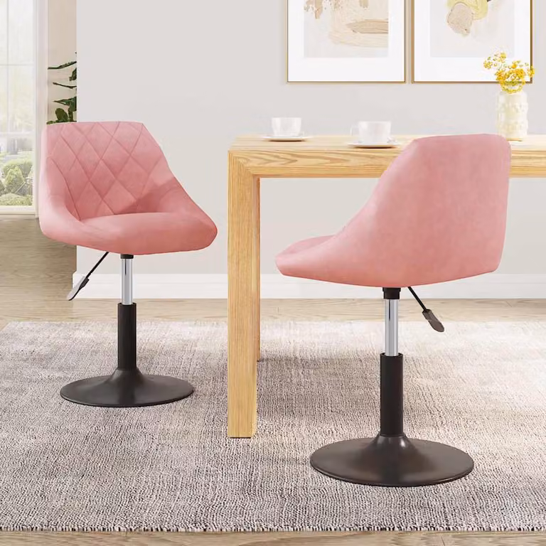 Set di 2 sedie da pranzo girevoli vidaXL in velluto rosa con design moderno e base in metallo