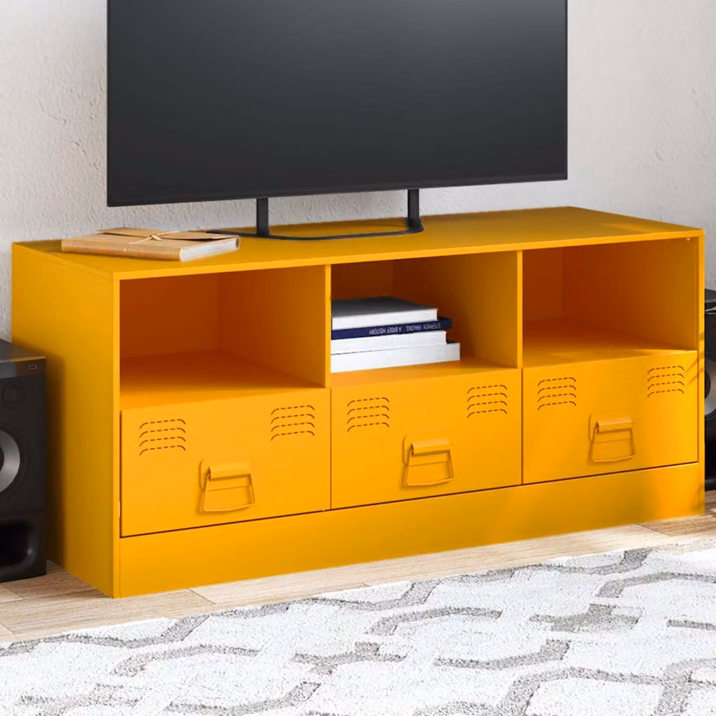 vidaXL Mobile Porta TV Moderno in Acciaio e MDF, Giallo, L 99 cm x P 39 cm x H 44 cm