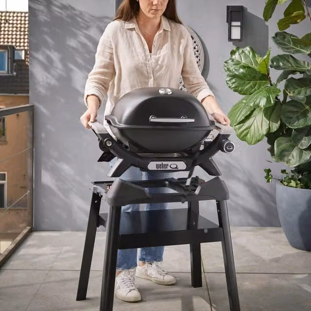 Carrello di contenimento in acciaio nero Weber per modelli barbecue Q1000 e Q2000