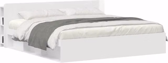 Testata del letto moderna con mensola e comodini integrati in legno MDF bianco lucido L/P/H: 193.5 x 24.49 x 80.0 cm