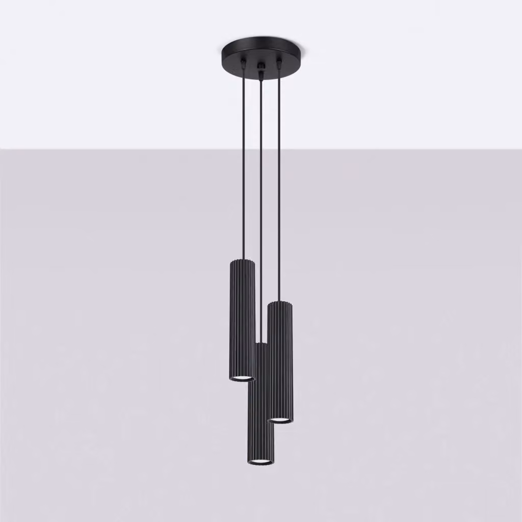 Lampada a sospensione KARBON 3P Sollux Lighting nero, design cilindrico minimalista in metallo con luce orientabile e lampadina GU10 sostituibile, H: 108 cm, L: 3 cm, P: 3 cm – 2