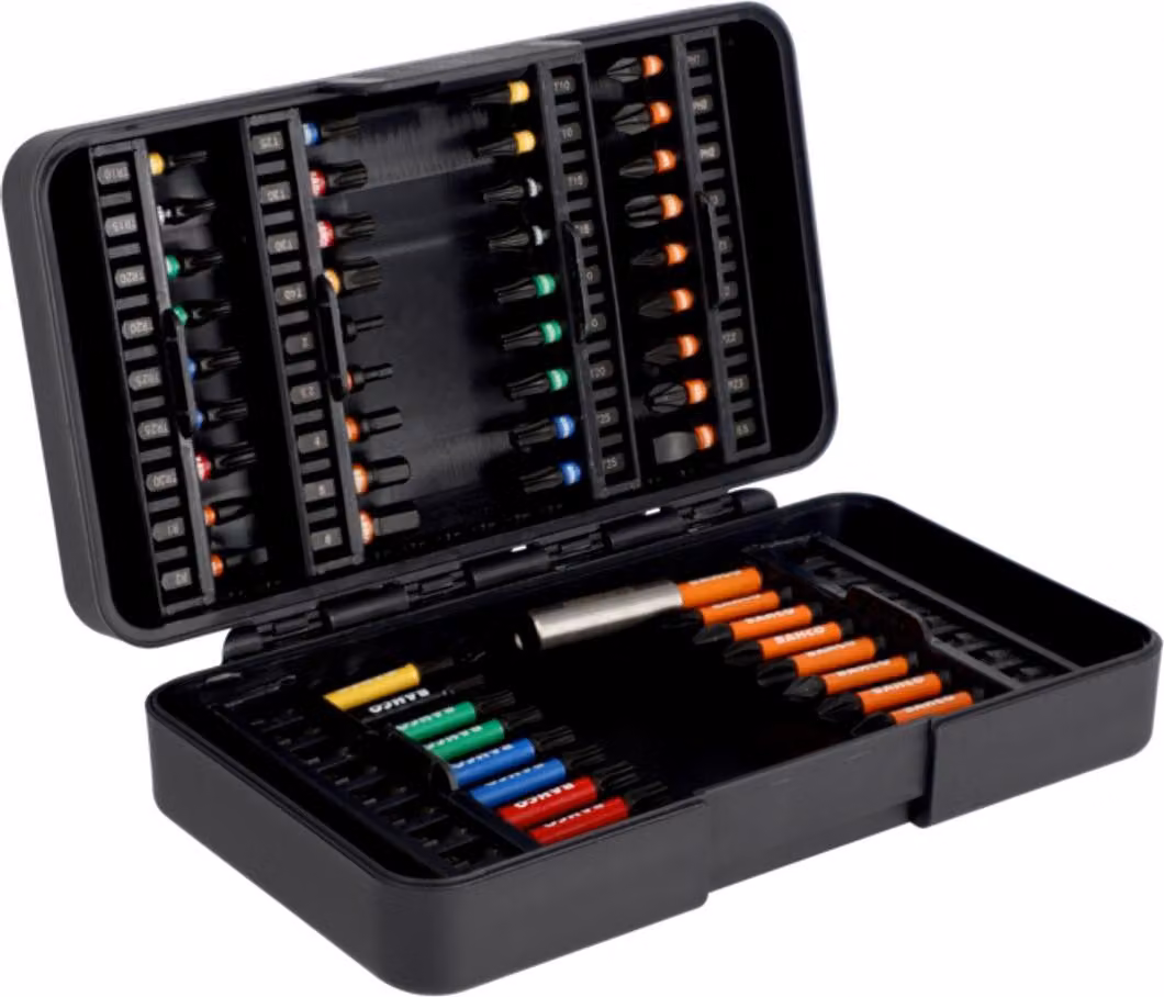 Set di punte per avvitatori a impatto Bahco 1/4 Torsion per viti a taglio/Phillips/Pozidriv/esagonali interne/TX/TX Tamper/Robertson, 54 pezzi.
