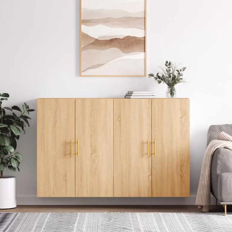 Set di 2 mobili a parete moderni vidaXL in legno color rovere, L: 69,5 cm, P: 34 cm, H: 90 cm