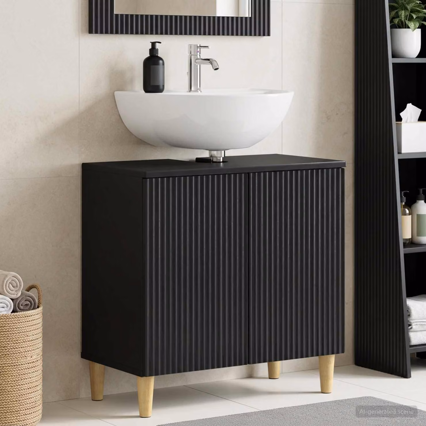 Armadio per lavabo da bagno vidaXL ARNHEM nero moderno con ante a battente L/P/H: 59,5 x 31,5 x 59 cm