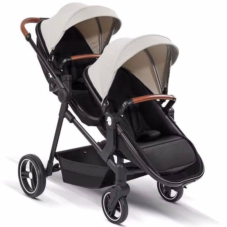 Carrozzina gemella per due bambini - Pieghevole - Compatta - Adatta al trasporto aereo - Leggera - Capacità massima di carico: 20 kg - Grigio chiaro