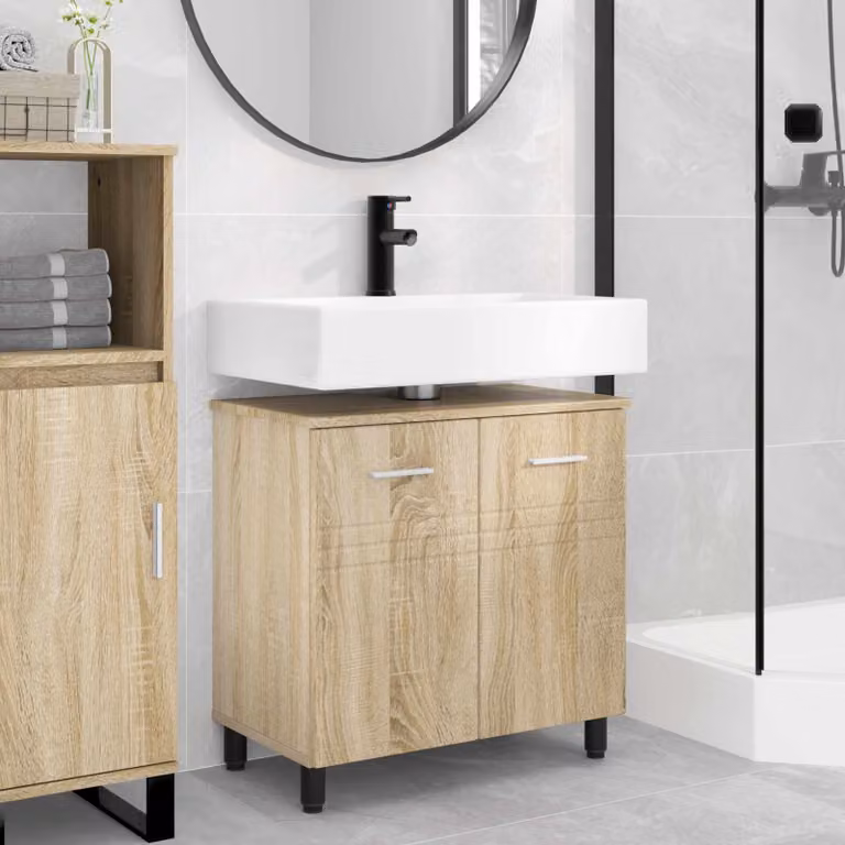 Mobiletto da bagno moderno vidaXL in legno e MDF marrone con ante a cerniera e ripiani interni L/P/H: 60 x 35 x 60 cm