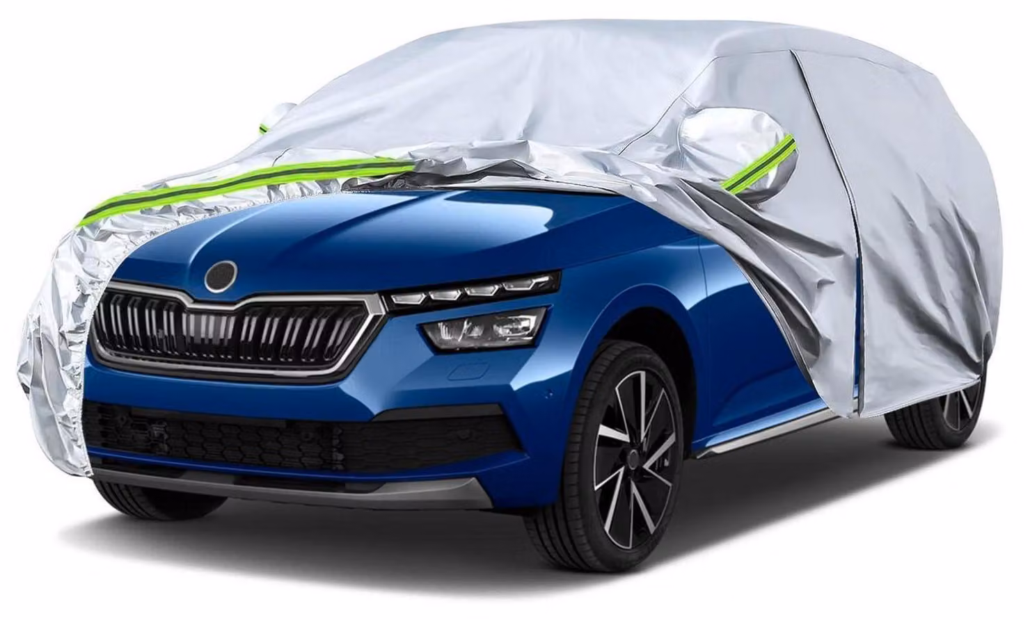 Copertura protettiva per auto Skoda Kamiq, modelli dal 2019 al 2025, protezione per tutte le condizioni atmosferiche, colore argento, con cerniera e serratura per l'accesso alle portiere