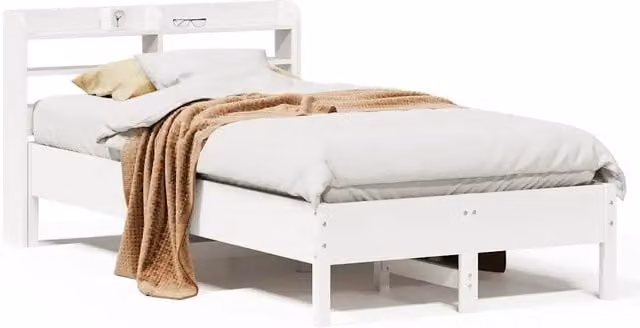 Letto singolo | Letto per adulti | Giroletto senza Materasso Bianco 100x200 cm Legno Massello Pino