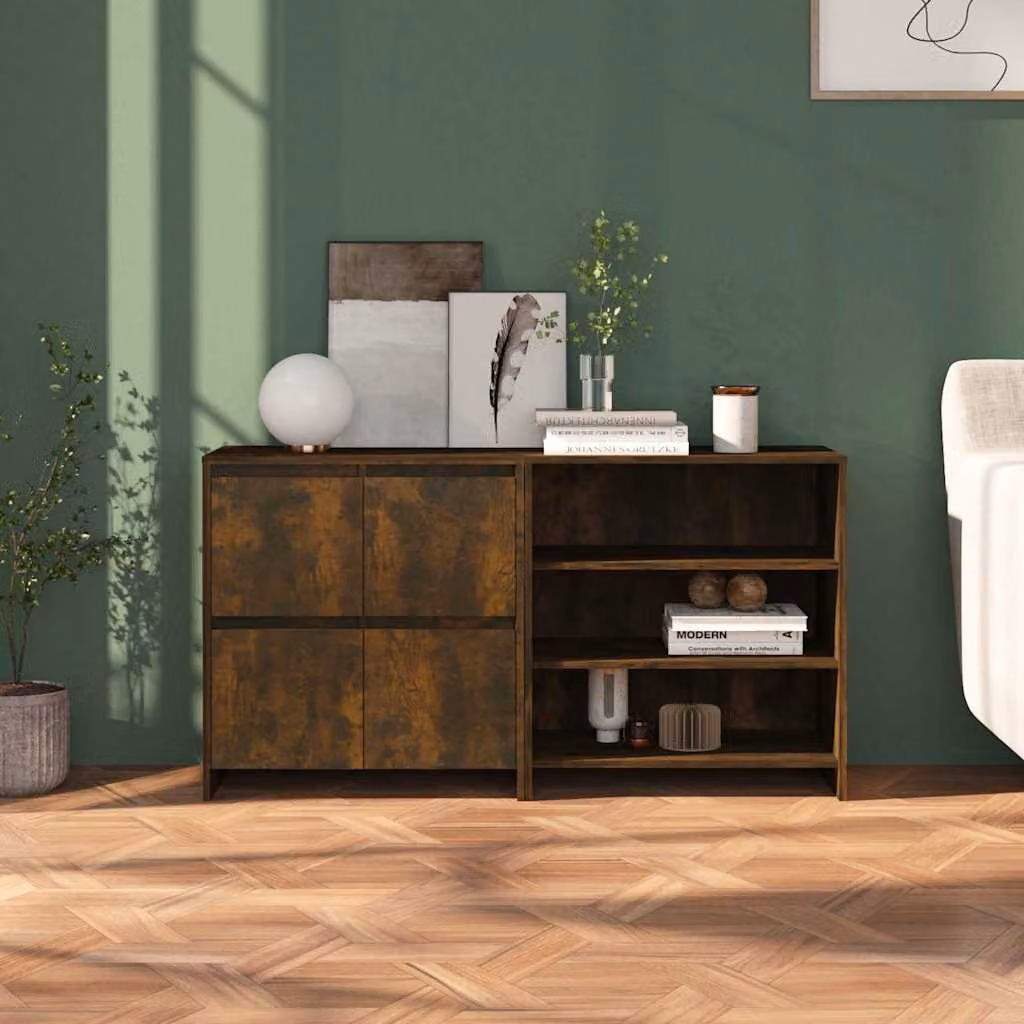 Set di 2 credenze vidaXL in legno multistrato e MDF color rovere fumo per la tua sala da pranzo – 1