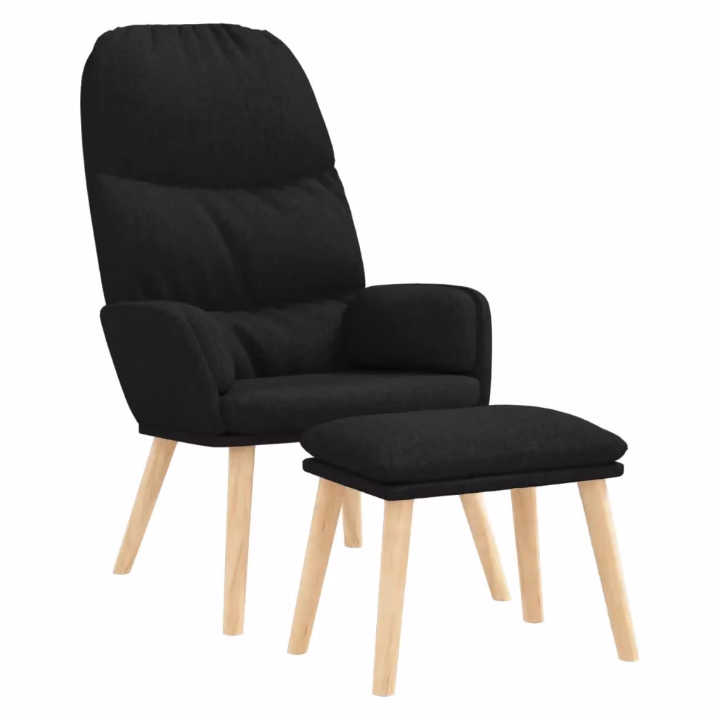 Poltrona Relax Reclinabile con Poggiapiedi vidaXL in Tessuto Nero e Struttura in Legno di Gomma – 2