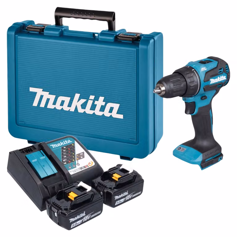 Trapano avvitatore a batteria Makita DDF 490 RTE 18 V 65 Nm brushless + 2 batterie da 5,0 Ah + caricabatterie + valigetta