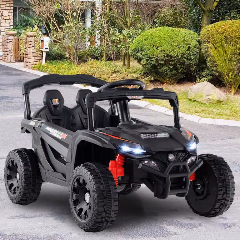 Auto elettrica 12V Costway per bambini, UTV fuoristrada con telecomando, luci LED e sospensioni, Nero