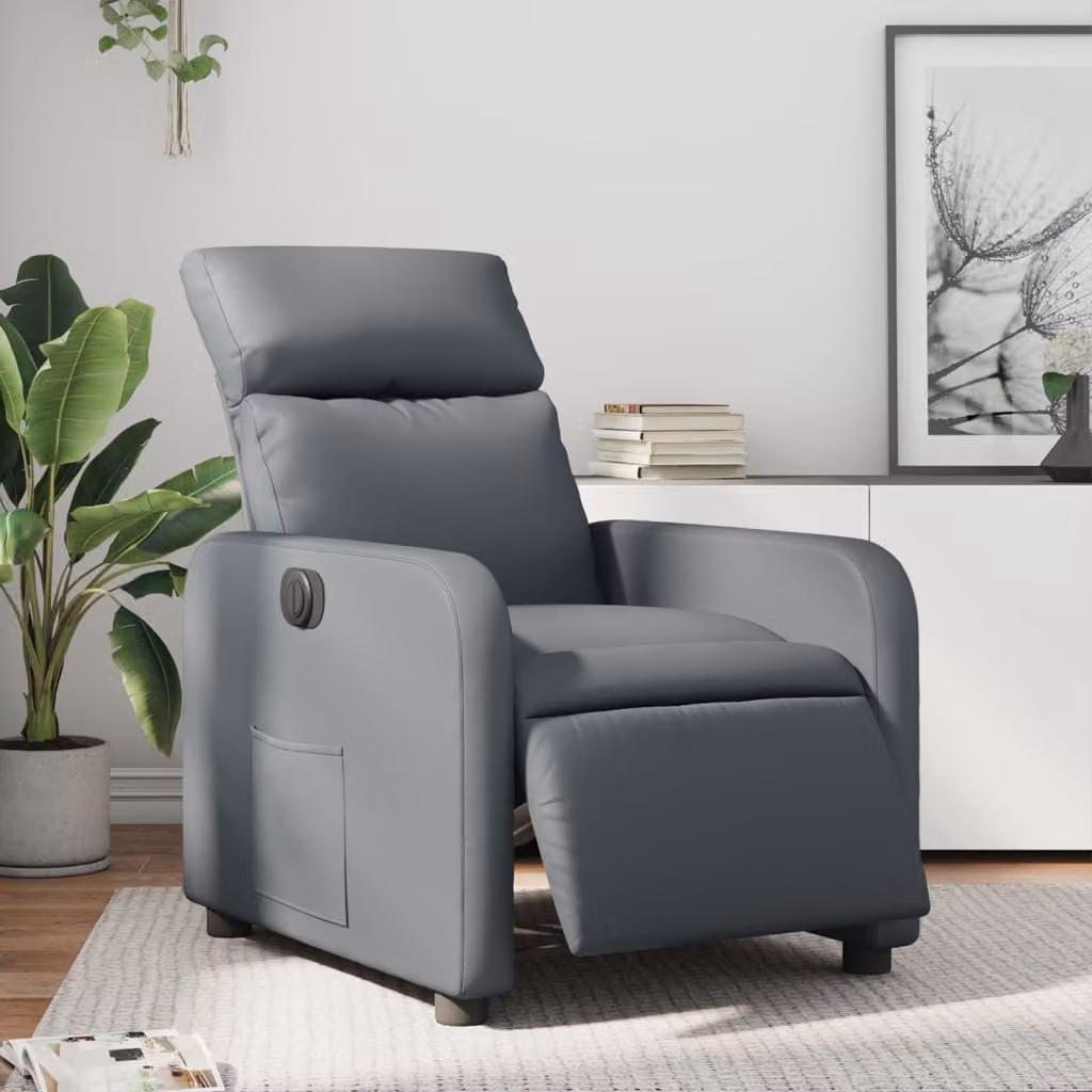 Poltrona Reclinabile Elettrica vidaXL in Similpelle Grigia con Braccioli – 1
