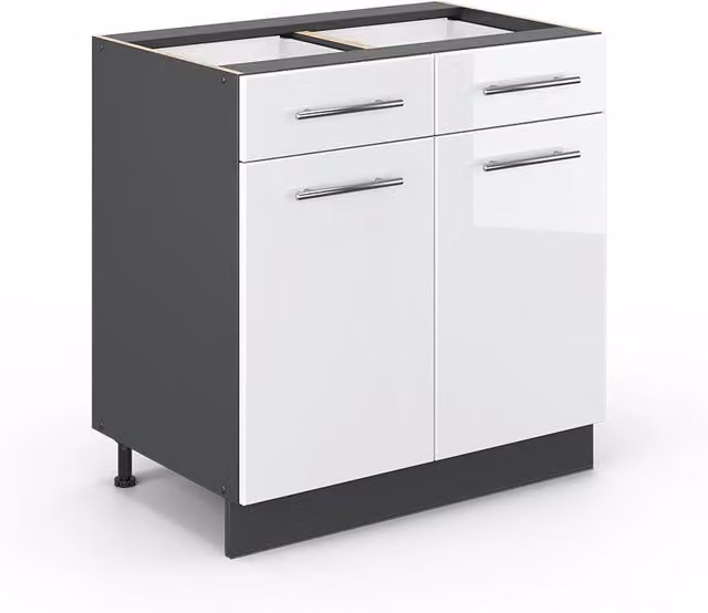 Mobiletto base per cucina Fame-Line Bianco lucido/Antracite 80 cm senza piano di lavoro Vicco