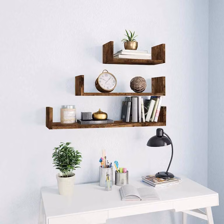 vidaXL Set di 3 Mensole Espositive da Parete in Legno Multistrato Rovere Fumo Marrone