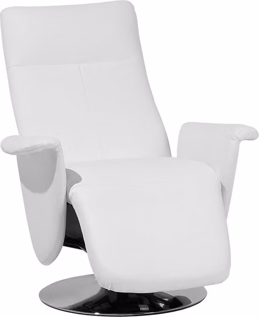 Poltrona reclinabile Beliani in ecopelle bianca con schienale alto, base in metallo e poggiapiedi estraibile, girevole a 360 gradi, L: 80 cm, P: 82 cm, H: 113 cm – 1