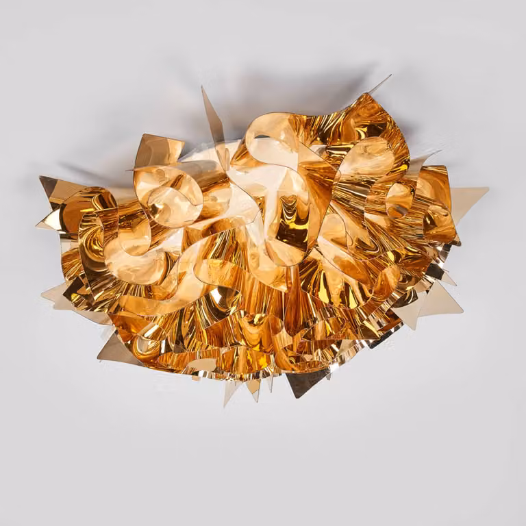 Slamp Plafoniera di design VELI, dimmerabile, Ottone / Oro, Soggiorno / Sala da pranzo, Plastica, Design, Plafoniera