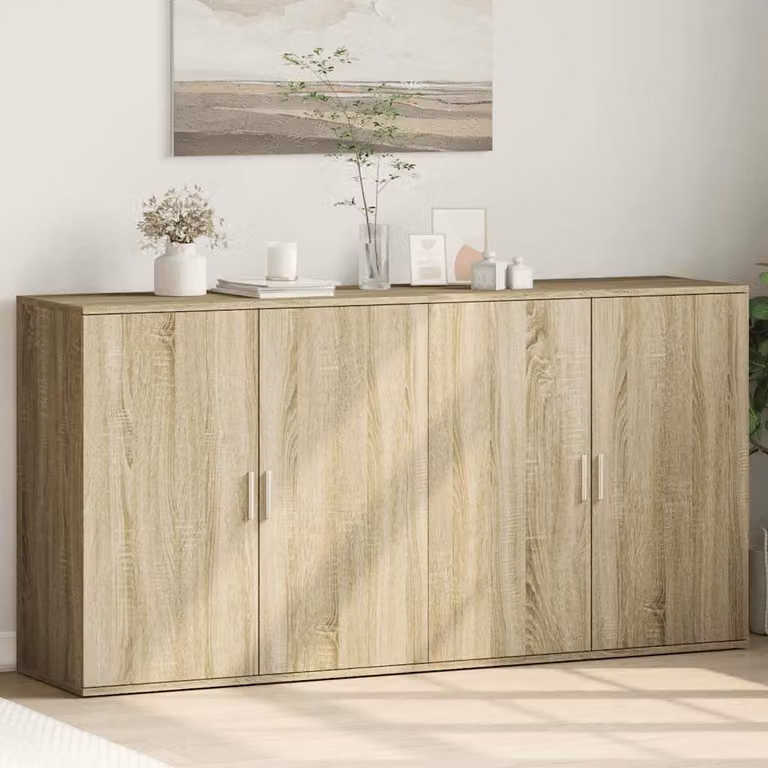Set di 2 credenze moderne vidaXL in legno multistrato e MDF, colore rovere, L 79 cm x P 38 cm x H 80 cm