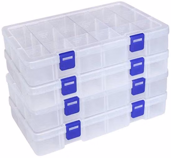 Scatola di selezione regolabile - 18 scomparti - trasparente - materiale PP - 22,5 x 12 x 3 cm