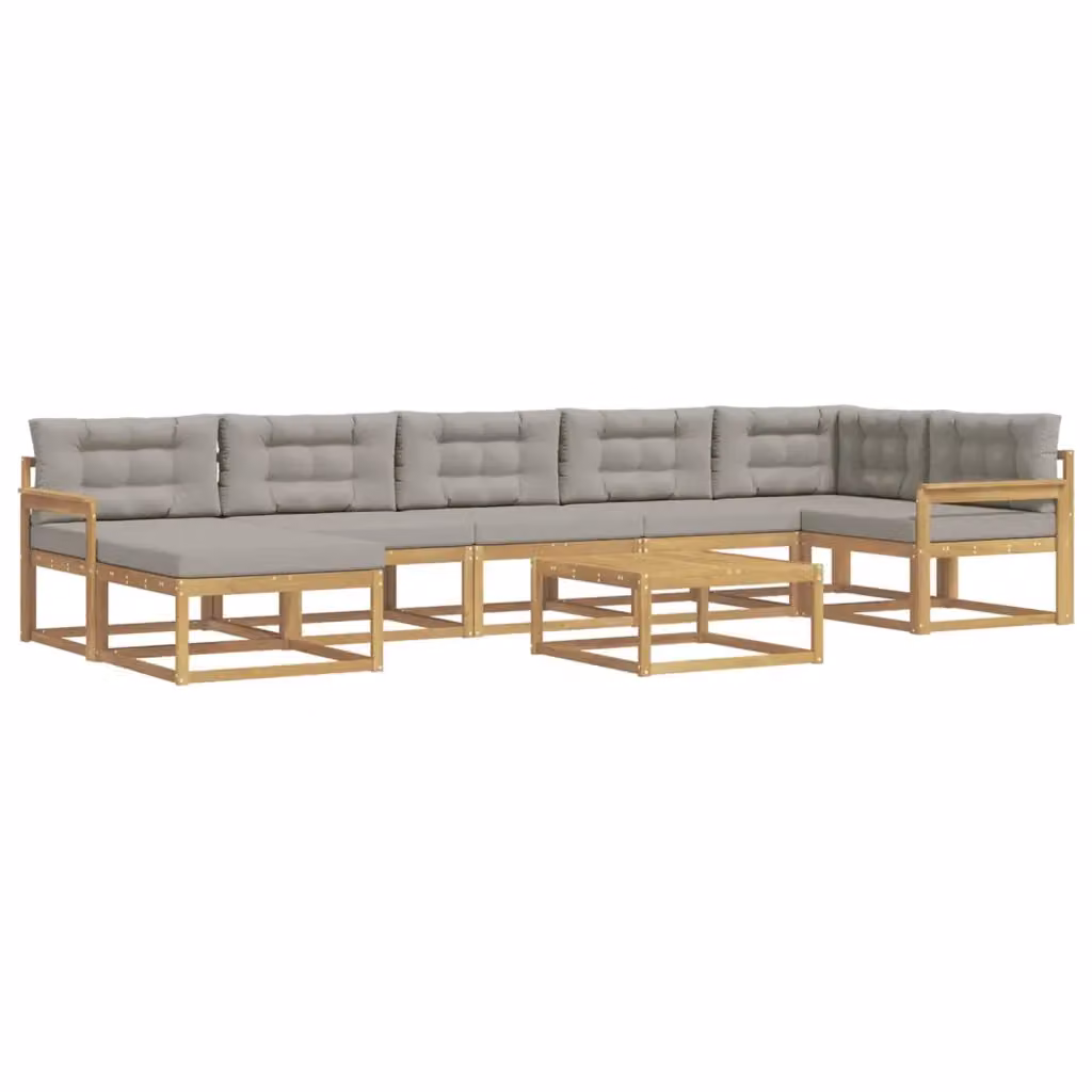 Set di divani da esterno vidaXL a forma di L composto da 8 pezzi in legno di acacia con cuscini inclusi, colore bianco e grigio – 2