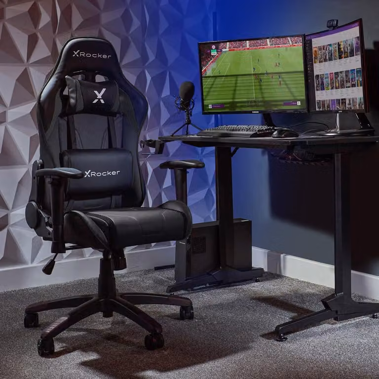 Sedia da gaming - Ecopelle nera - Ergonomica - Regolabile con supporto lombare e poggiatesta - Per bambini