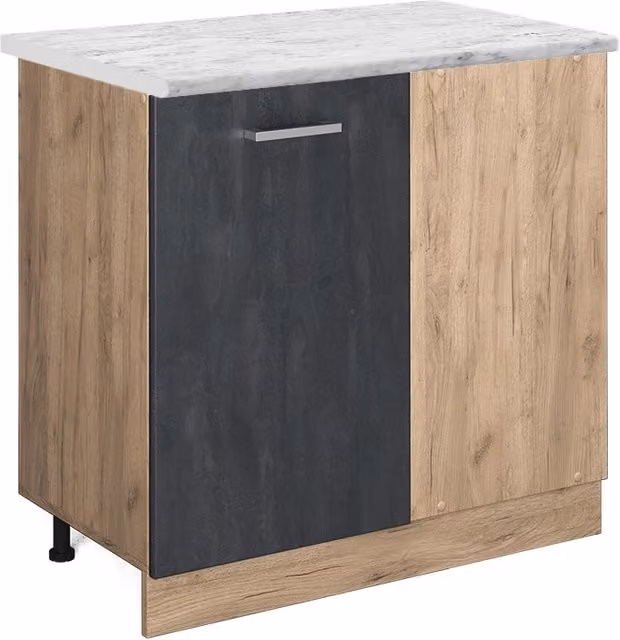 Mobile ad angolo cucina R-Line Calce nera/Rovere dorato 86 cm PL Marmo Vicco