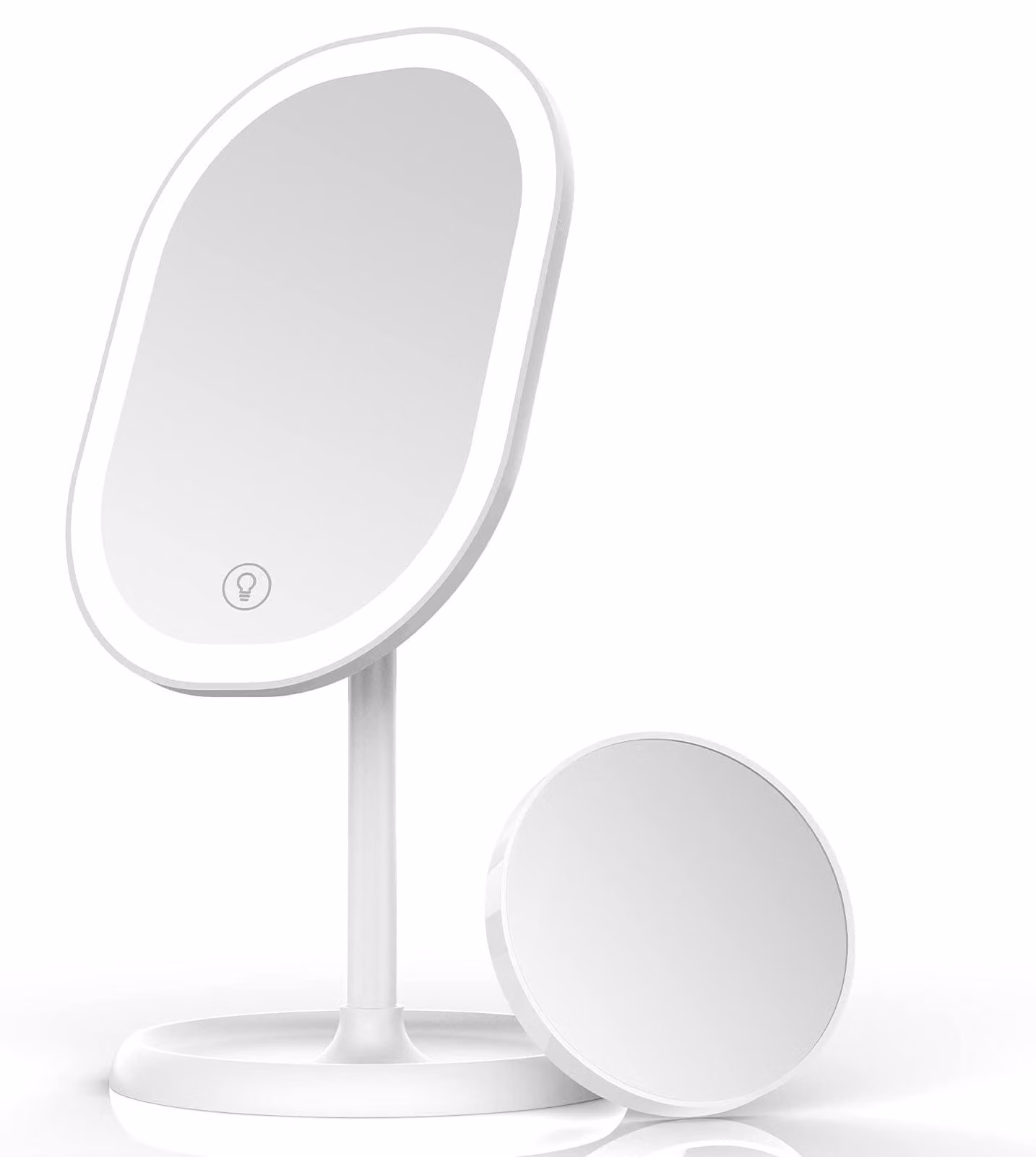 Specchio da trucco a LED, ingrandimento 5x, ricarica tramite USB, pieghevole