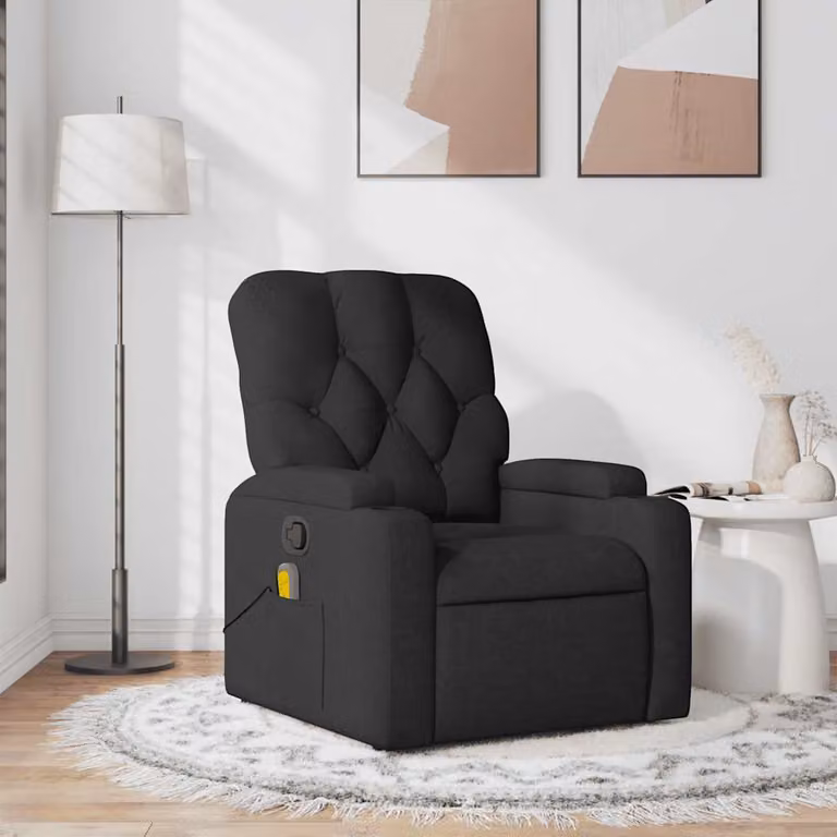 vidaXL Poltrona Reclinabile Relax in Tessuto Nero con Braccioli e Struttura in Metallo e Legno