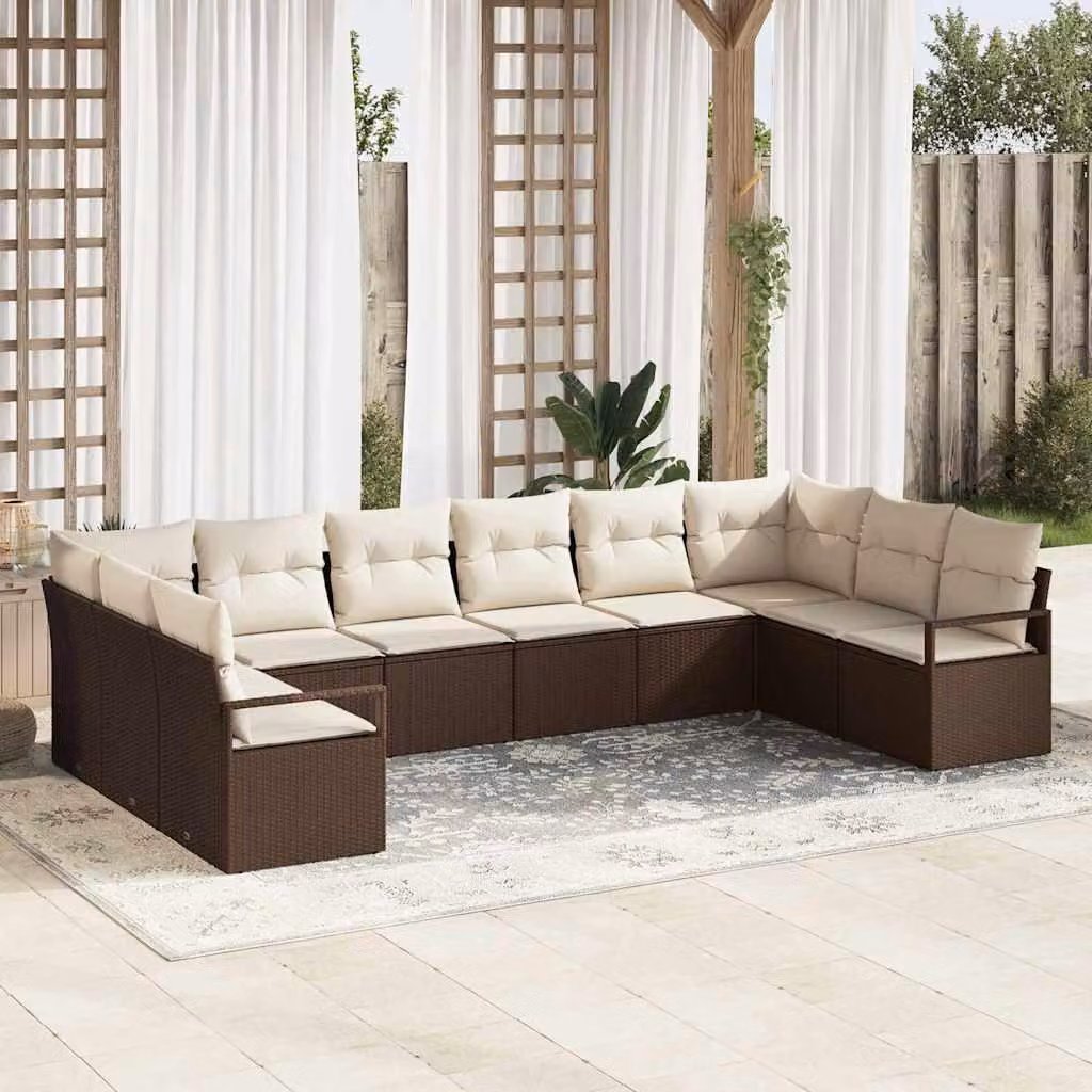 Maison Exclusive - Set di divani da esterno, 10 pezzi, color marrone [Materiale sintetico]: rattan sintetico